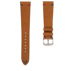 Bracelete de relógio couro genuíno vintage light Brown redblue stitching